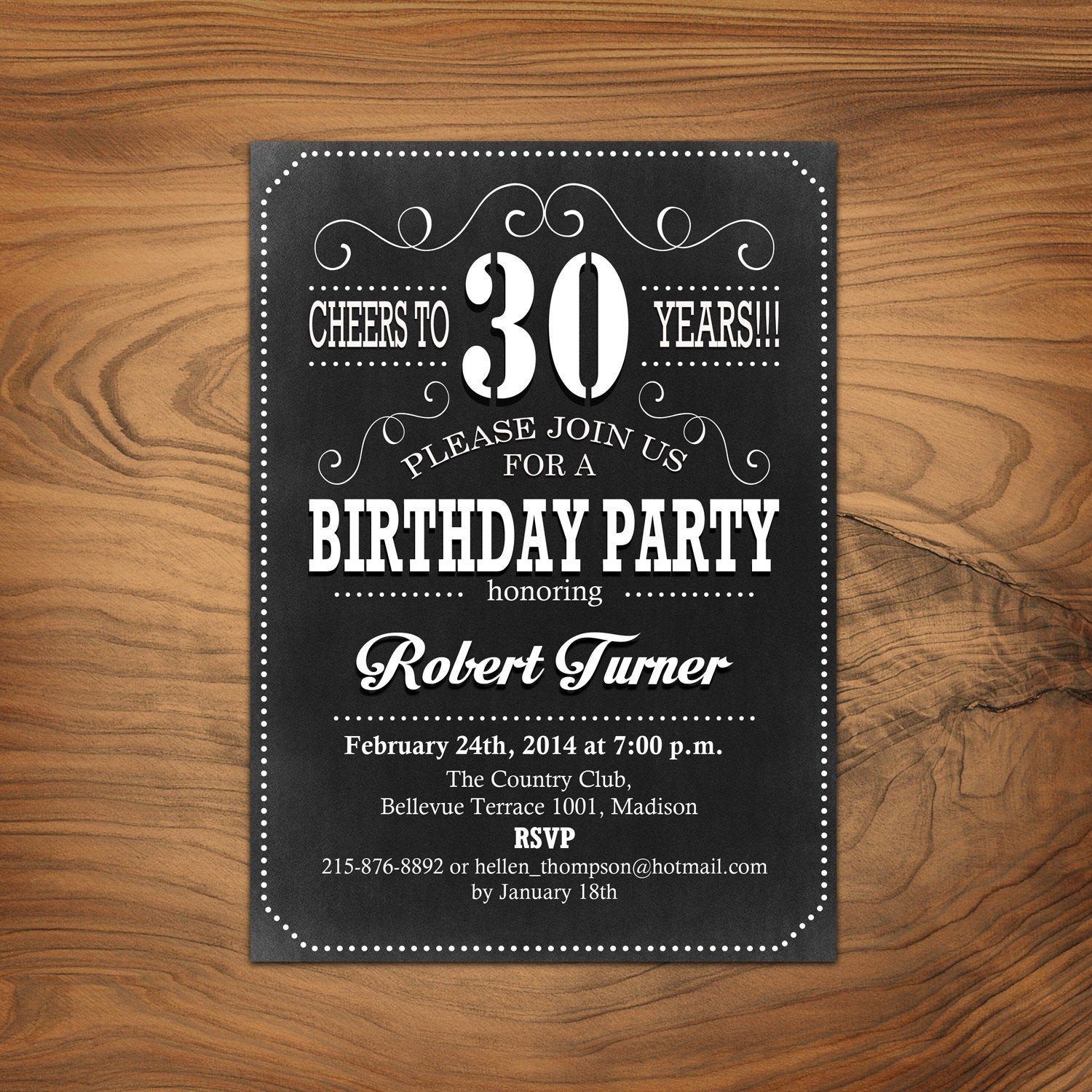 30th Birthday Invitation Wording
 30th Birthday Invitation 40th 50th 60th Any Age