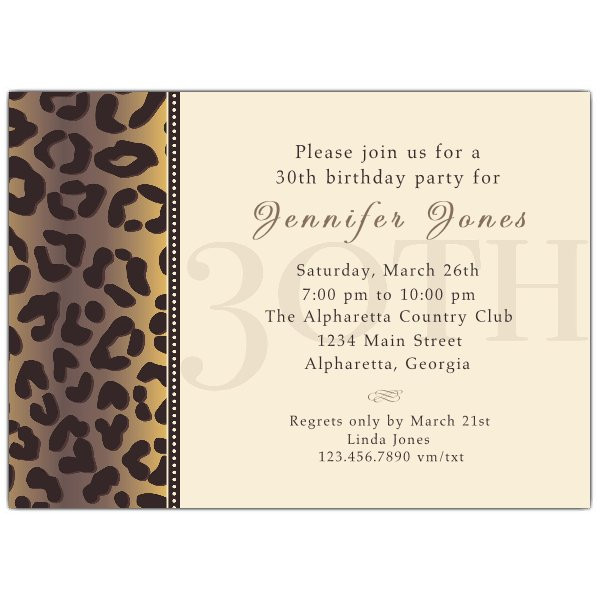 30th Birthday Invitation Wording
 Cheetah 30th Birthday Invitations