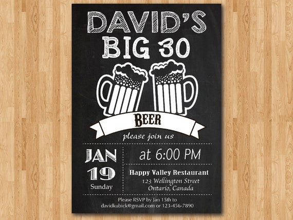 30th Birthday Invitations
 30th birthday invitation Beer party invitations Chalkboard