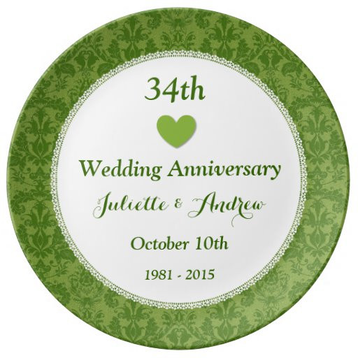 34Th Wedding Anniversary Gift Ideas
 34th Wedding Anniversary Olive Green Damask A34A Porcelain