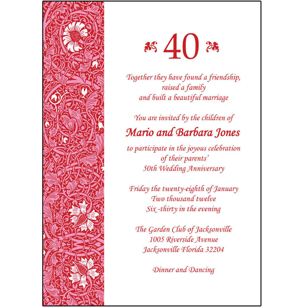 40th Wedding Anniversary Invitations
 25 Personalized 40th Wedding Anniversary Party Invitations