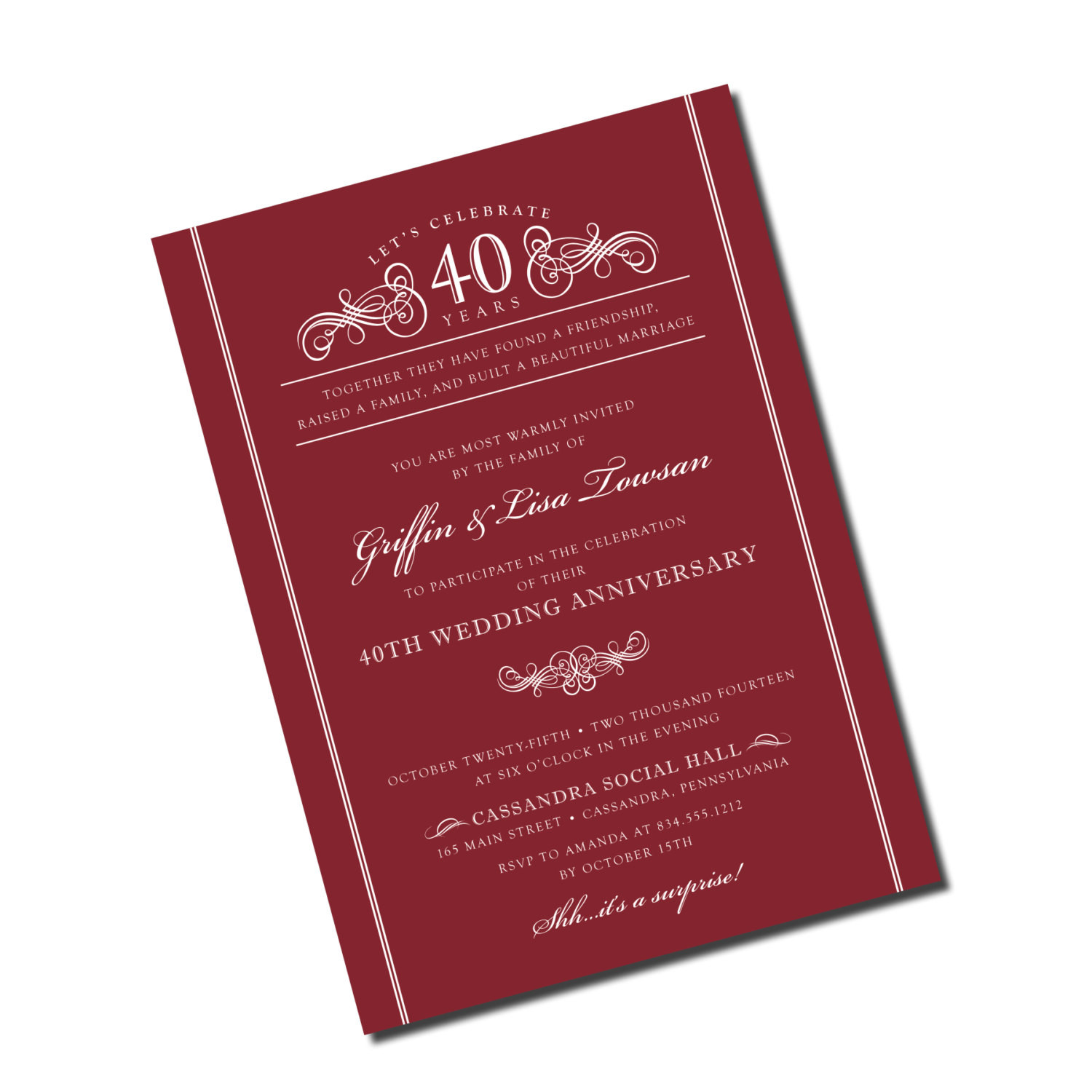 40th Wedding Anniversary Invitations
 40th Wedding Anniversary Invitation Ruby Red Personalized