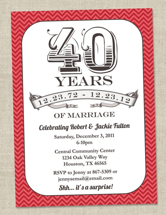 40th Wedding Anniversary Invitations
 40th Anniversary Invitation Ruby Red Vintage by miragreetings