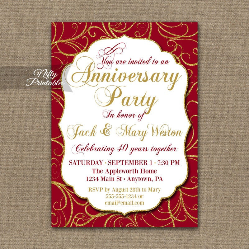 40th Wedding Anniversary Invitations
 40th Anniversary Invitations Printable 40th Wedding