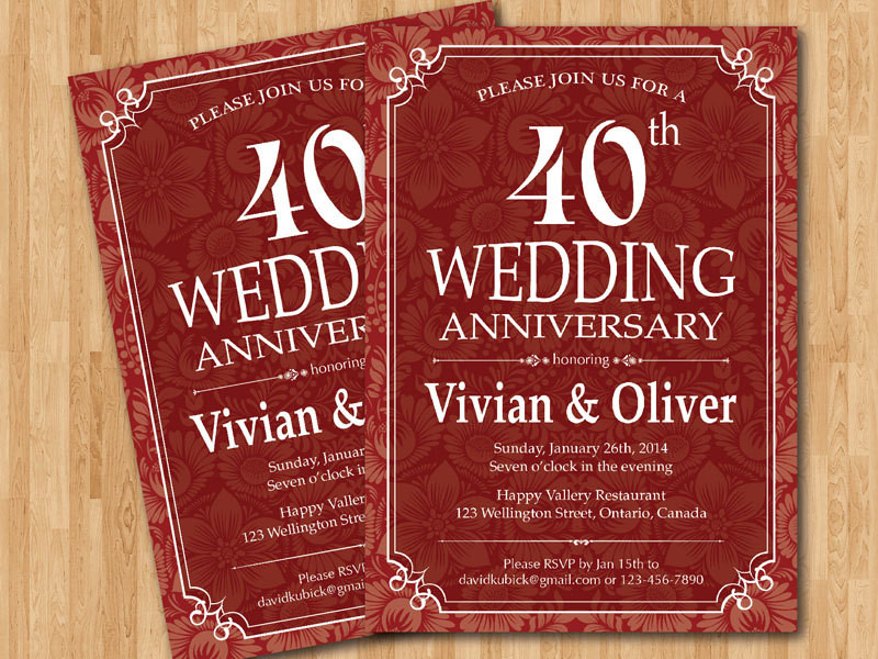 40th Wedding Anniversary Invitations
 40th Wedding Anniversary Invitation Ruby Red Wedding