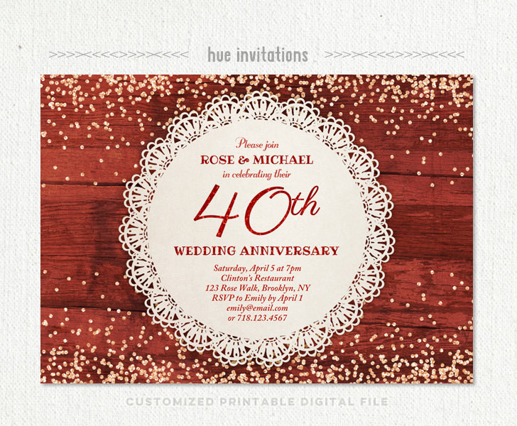 40th Wedding Anniversary Invitations
 40th wedding anniversary invitation ruby anniversary party