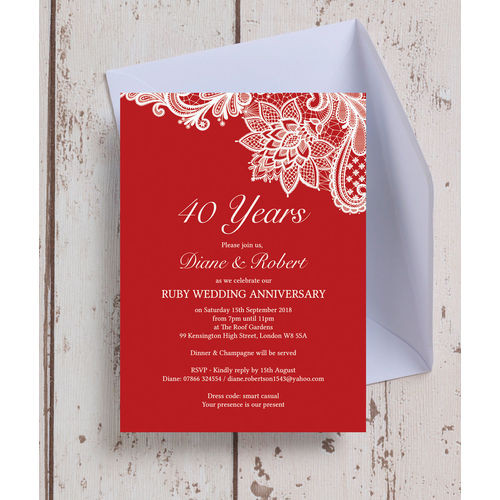 40th Wedding Anniversary Invitations
 Personalised 40th Ruby Wedding Anniversary Invitations