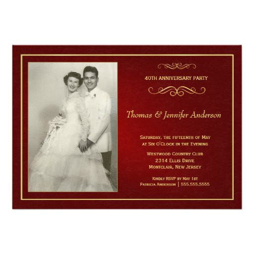 40th Wedding Anniversary Invitations
 Ruby Wedding Anniversary Invitations 40th 13 Cm X 18 Cm