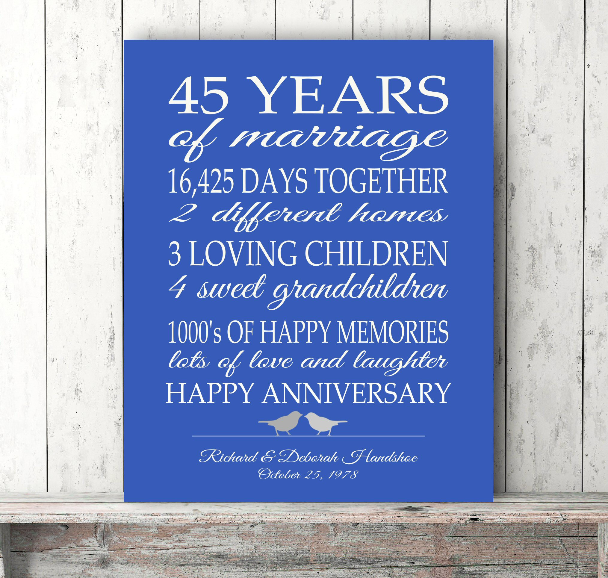 45Th Wedding Anniversary Gift Ideas For Couples
 45th Anniversary Gift Parents Sapphire Blue Personalized Love