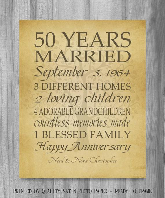 50 Years Of Marriage Quotes
 50th Anniversary Gift Golden Anniversary 50 Years Personalized
