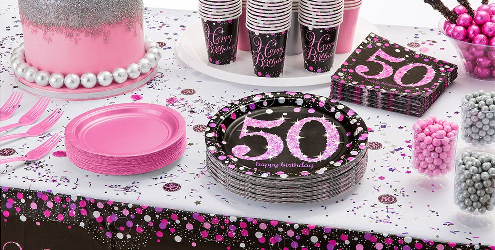 50th Birthday Decorations
 Pink Sparkling Celebration 50th Birthday Party Supplies