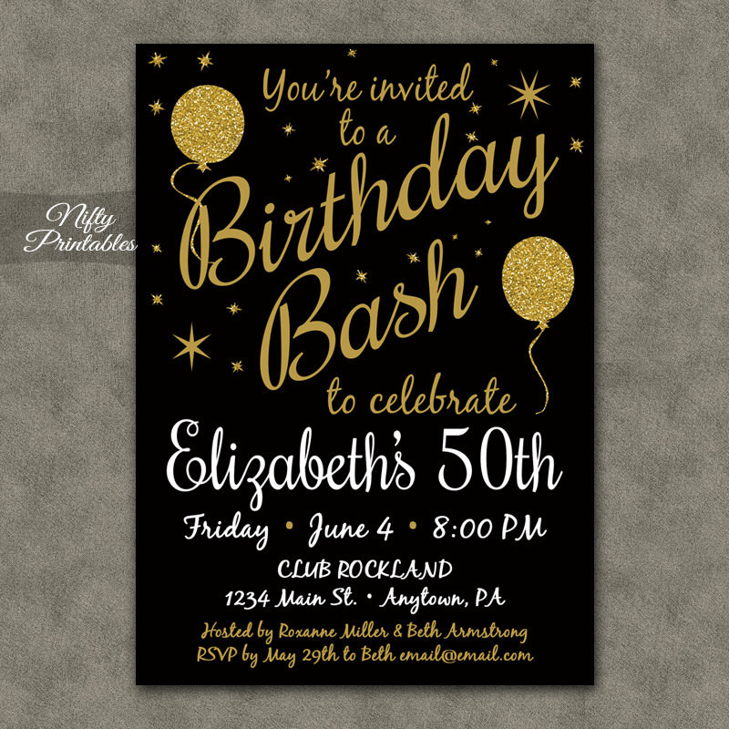 50th Birthday Invitation Templates
 50th Birthday Invitation Printable 50 Black Gold Glitter