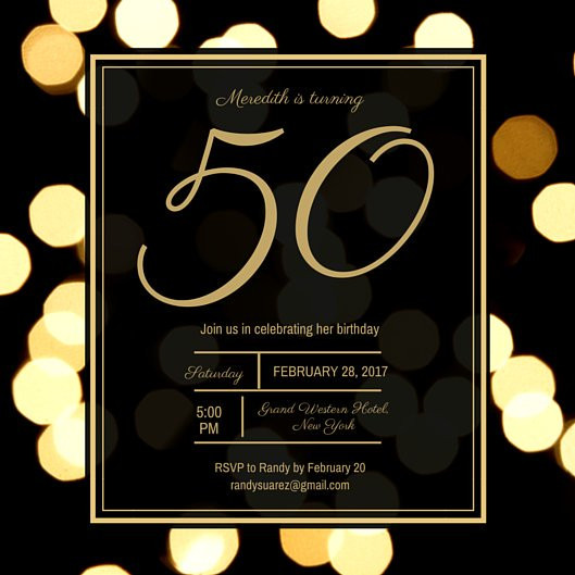 50th Birthday Invitation Templates
 Black and Gold Dotted Background 50th Birthday Invitation
