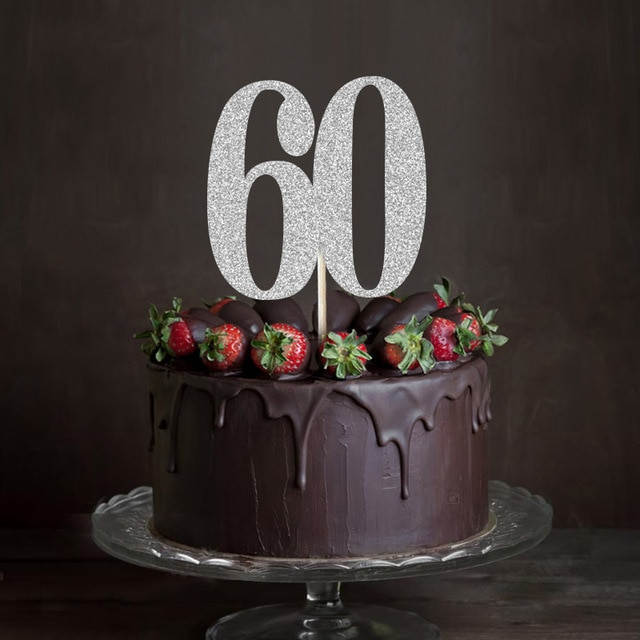 60 Birthday Cake
 Gold Silver Black Glitter 60 Cake Topper Sixty Anniversary