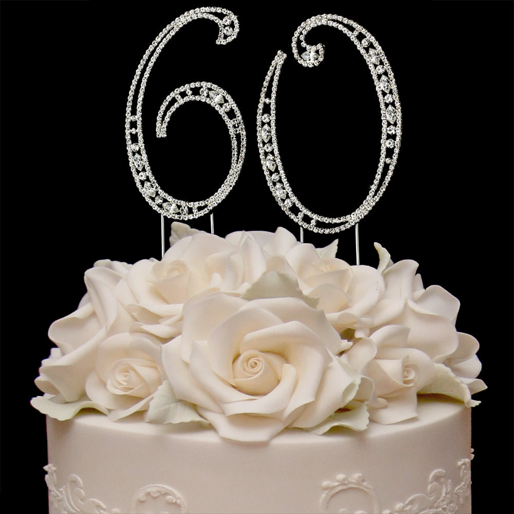 60 Birthday Cake
 60th Birthday Crystal Cake Toppers Silver Bling Birthday Cake