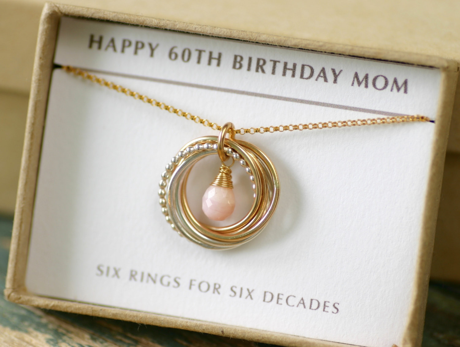 60th Birthday Gift
 60th birthday ts for women pink opal necklace gold jewelry