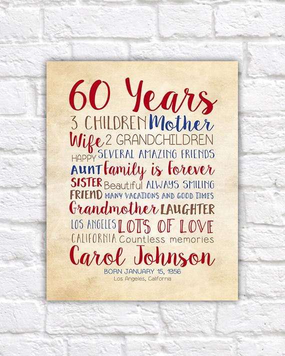60th Birthday Gift
 Birthday Gift for Mom 60th Birthday 60 Years Old Gift for