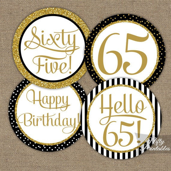 65 Birthday Party Ideas
 65th Birthday Cupcake Toppers Black & Gold 65 Years Bday