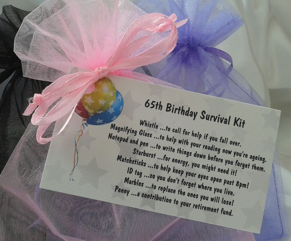 65 Birthday Party Ideas
 Little BAG of BITS 65th survival kit female by