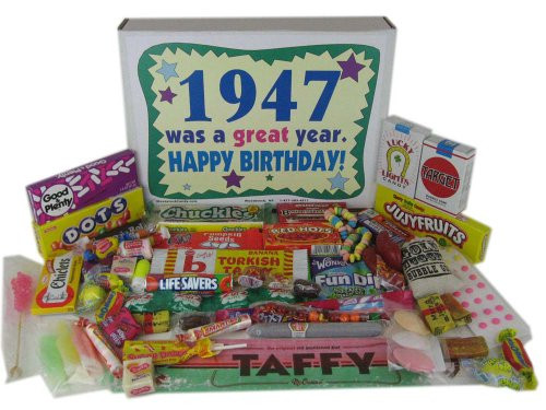 65th Birthday Gifts
 t baskets for men 65th Birthday Gift Box 1947 Retro Candy