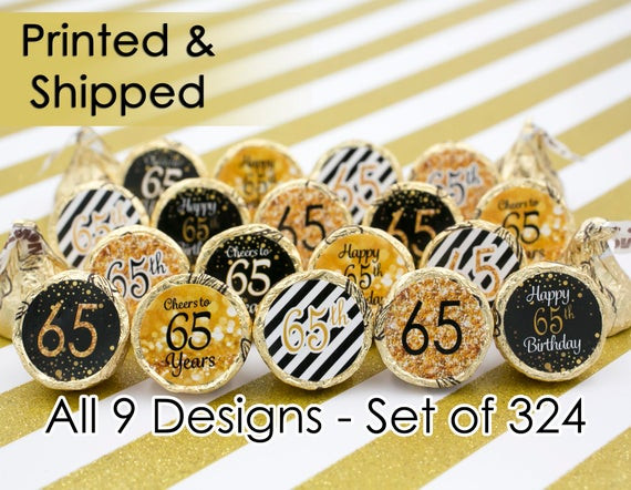 65th Birthday Party Decorations
 65th Birthday Party Decorations Gold & Black Stickers for