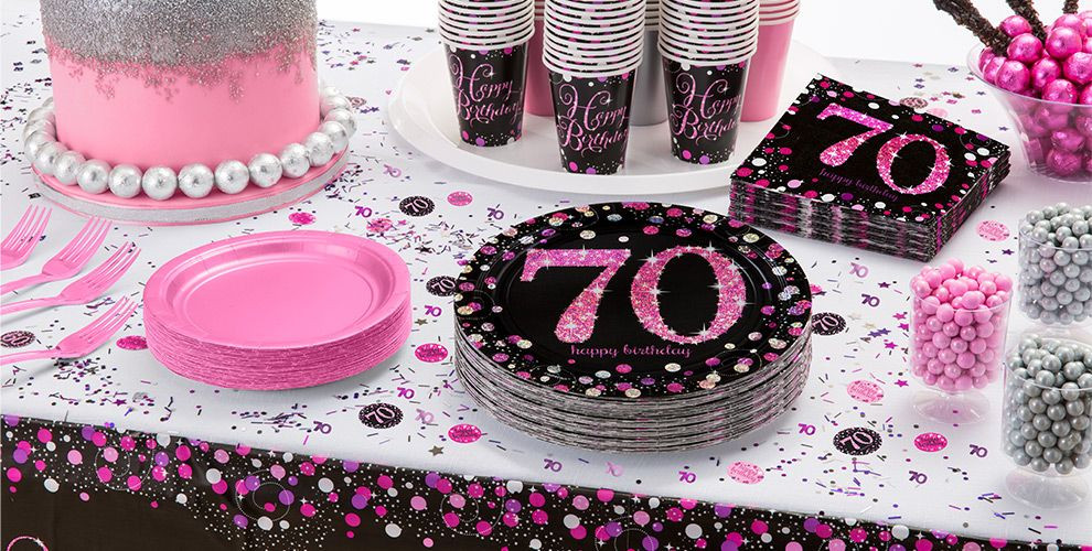 70th Birthday Party Decorations
 Pink Sparkling Celebration 70th Birthday Party Supplies