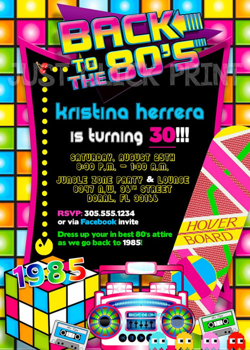 80s Birthday Party Invitations
 Back to the 80 s Birthday Party Invitation Printable