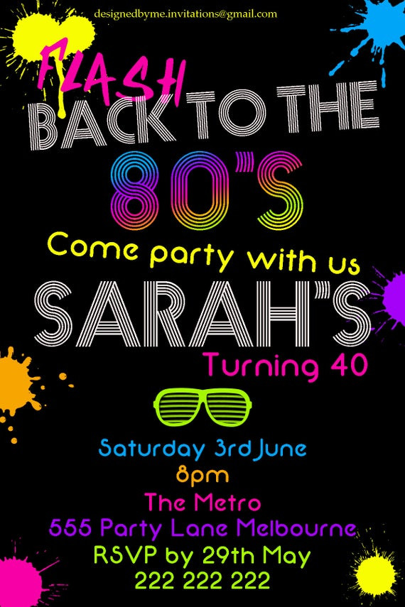 80s Birthday Party Invitations
 80 s Neon Birthday Party Invitation DIY Printing