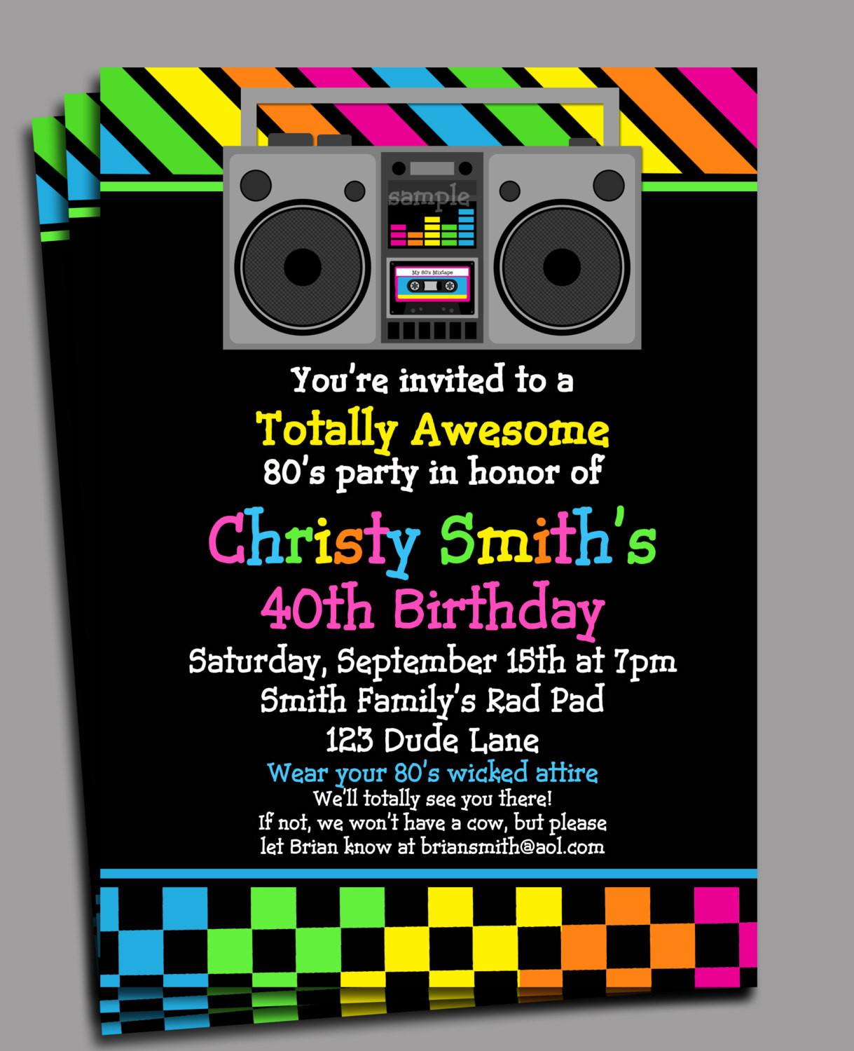 80s Birthday Party Invitations
 80s Party Invitation Printable or Printed with FREE SHIPPING