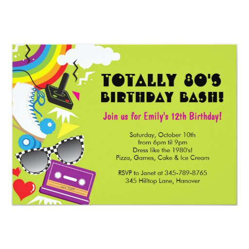 80s Birthday Party Invitations
 Totally 80 s theme birthday party invitations