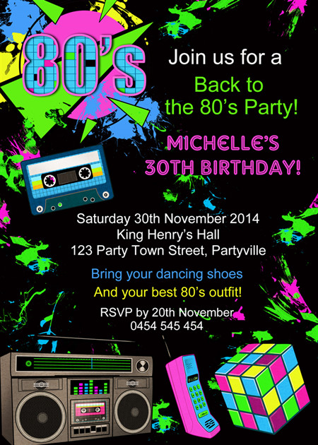 80s Birthday Party Invitations
 Back to the eighties 80s invite adult adults birthday