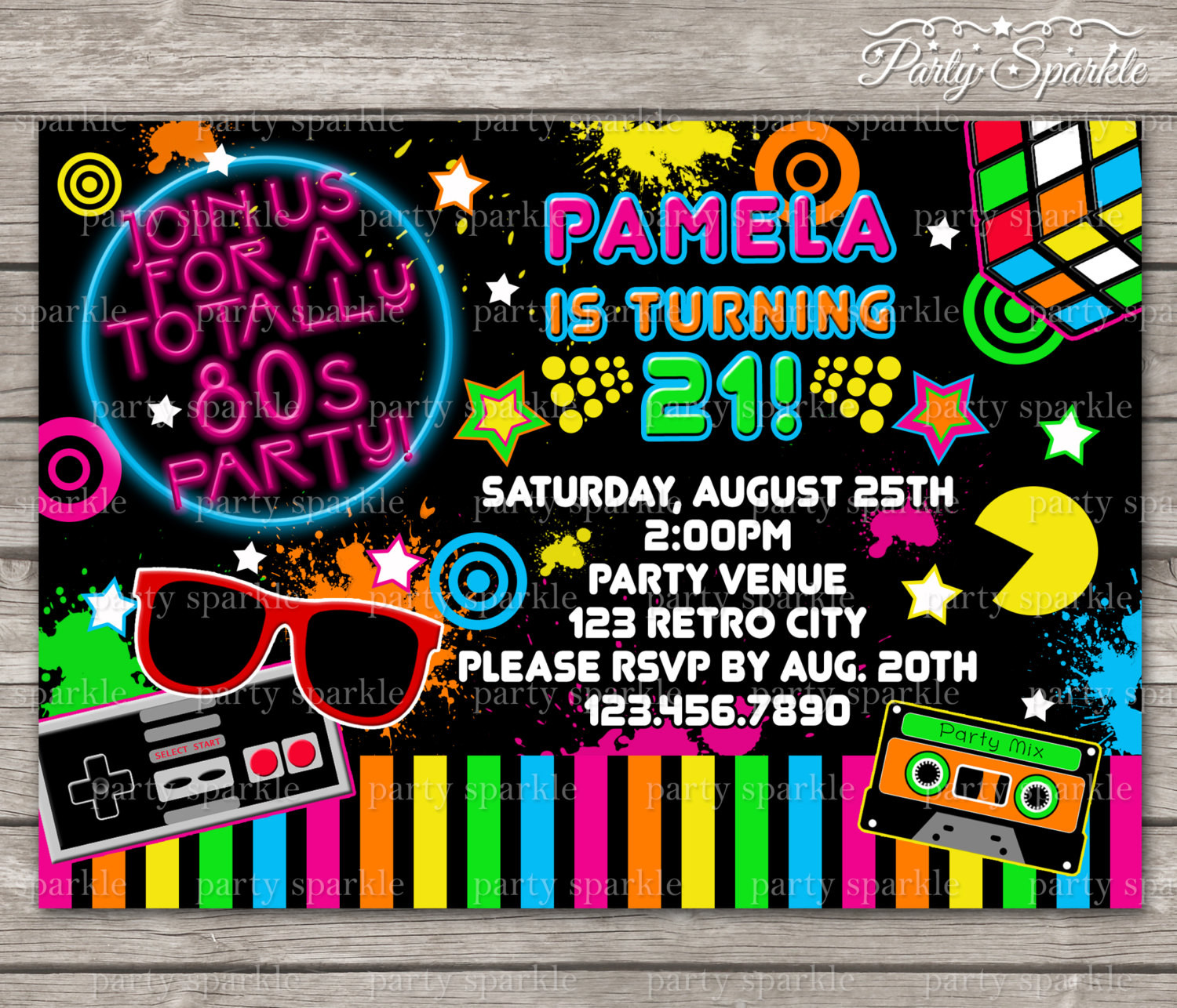 80s Birthday Party Invitations
 PRINTABLE TOTALLY 80s Retro Birthday Invite Personalized