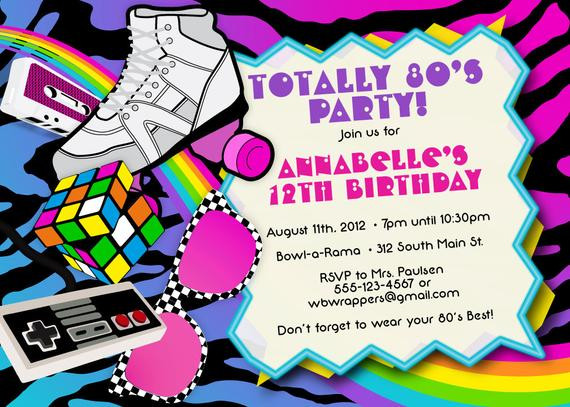 80s Birthday Party Invitations
 TOTALLY 80s 1980s themed Birthday Party Invitations