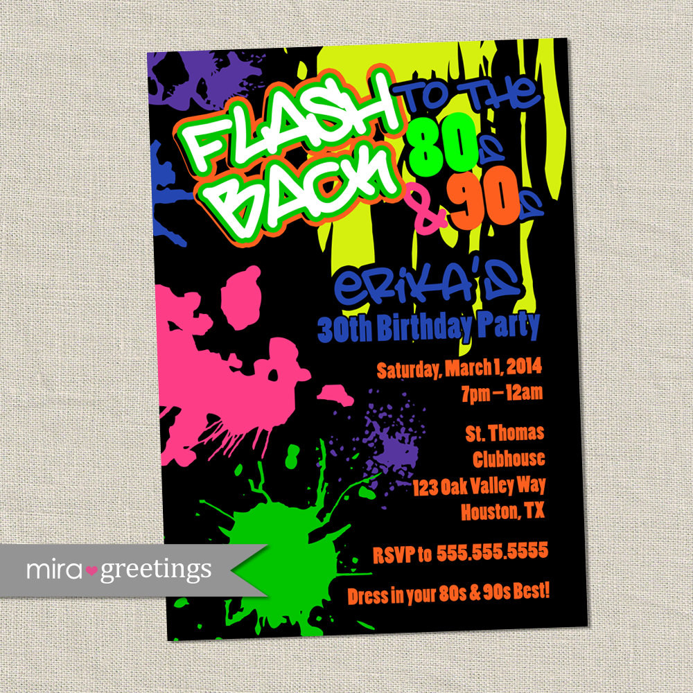 80s Birthday Party Invitations
 80s Birthday Party Invitations 90s Neon Party by miragreetings