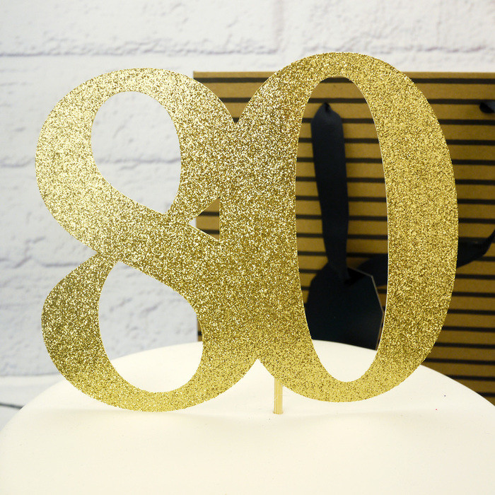 80th Birthday Cake Toppers
 Gold Glitter 80 Cake Topper