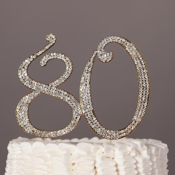 80th Birthday Cake Toppers
 80 Cake Topper 80th Birthday Decorations Gold Crystal