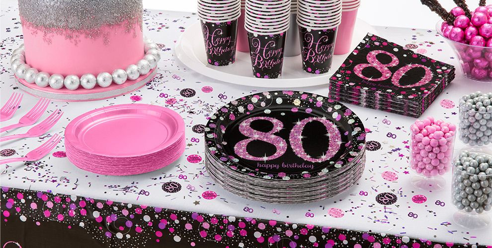 80th Birthday Party Decorations
 Pink Sparkling Celebration 80th Birthday Party Supplies