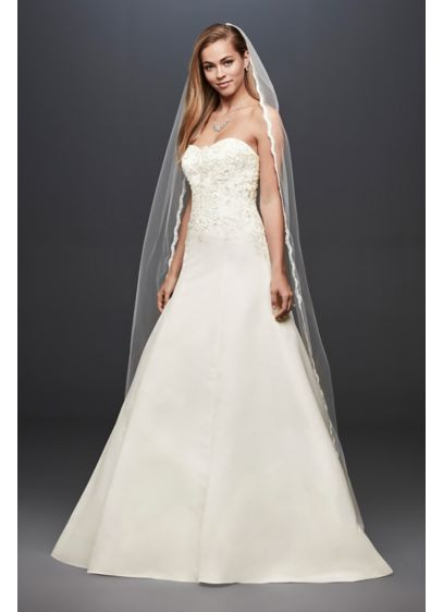 A Line Wedding Gown
 Strapless Satin A line Wedding Dress with Beading