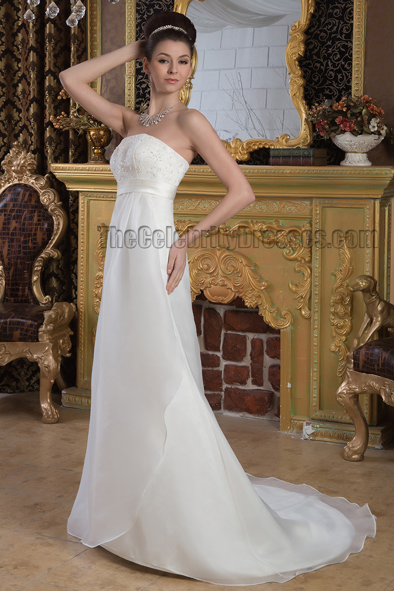 A Line Wedding Gown
 Sheath Column Strapless A Line Beaded Wedding Dress Bridal