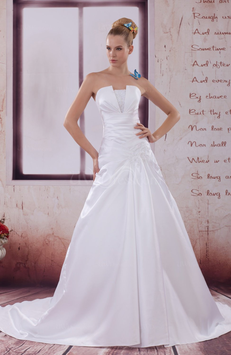 A Line Wedding Gown
 White Traditional Hall A line Strapless Sleeveless Satin