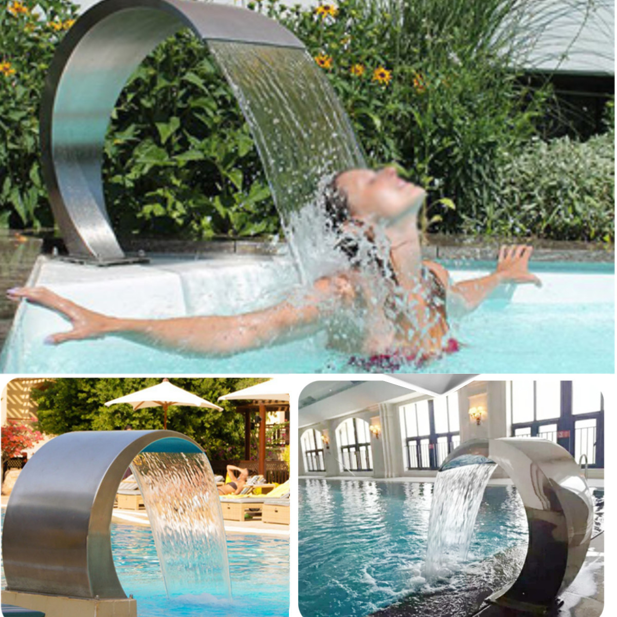 Above Ground Pool Waterfall
 Stainless Steel Pool Fountain Swimming Pool Garden Water
