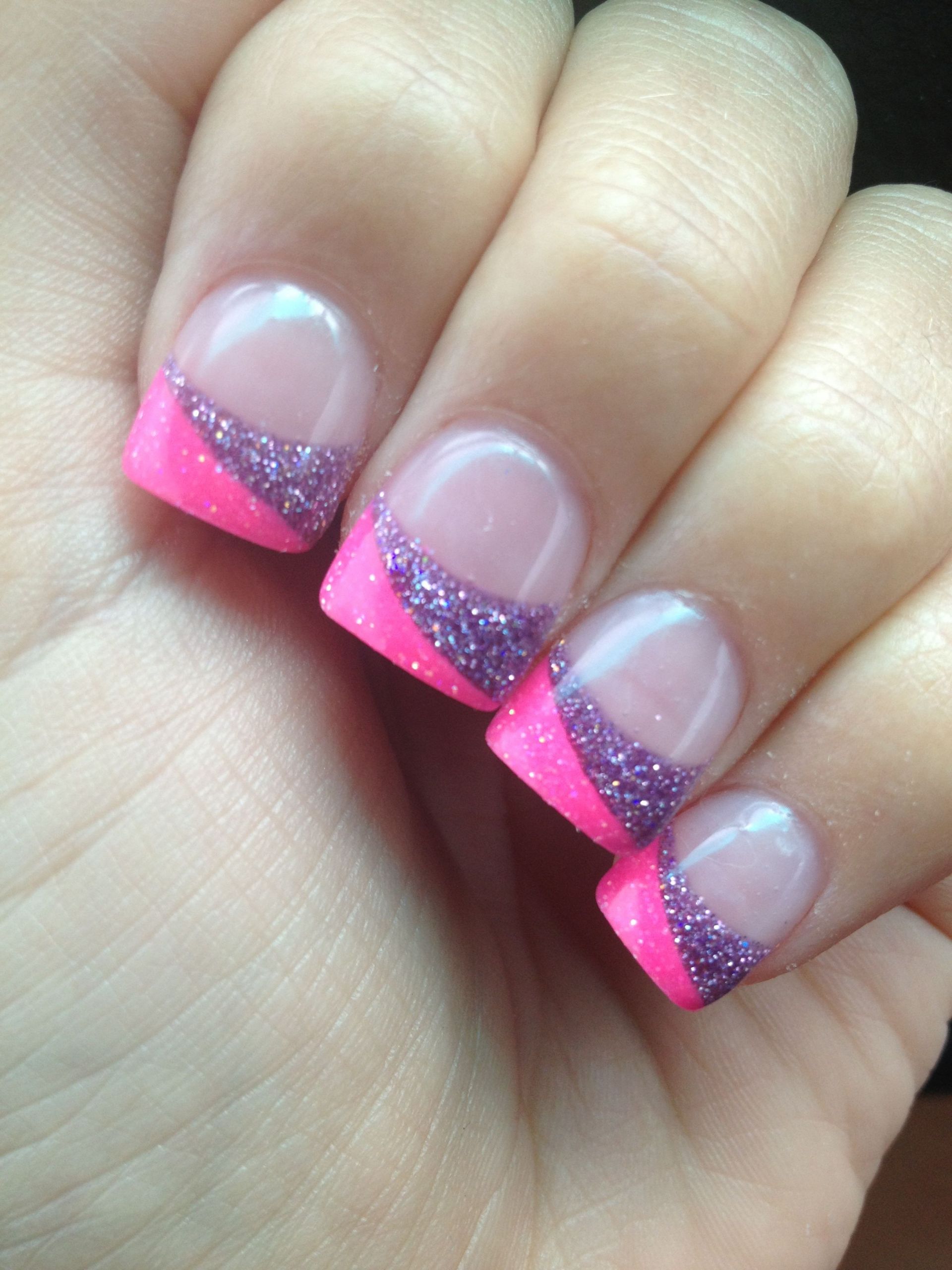 Acrylic Nail Colors And Designs
 Split tip pink and purple sparkley acrylic nails Half