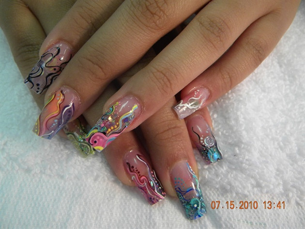 Acrylic Nail Designs Gallery
 glitter and color acrylic w hp designs Nail Art Gallery