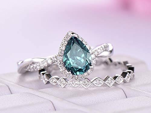Alexandrite Wedding Band
 Amazon Pear Alexandrite Engagement Ring Set Diamond
