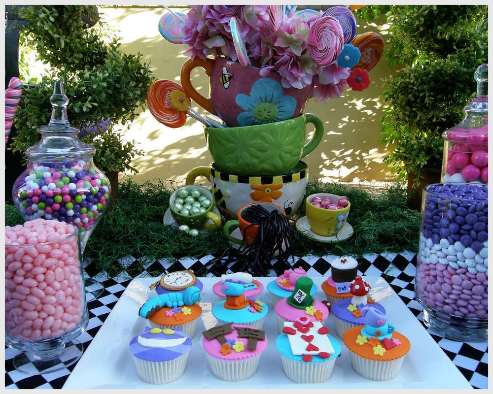 Alice In Wonderland Birthday Decorations
 Alice in Wonderland Mad Tea Party Candy Buffet Birthday
