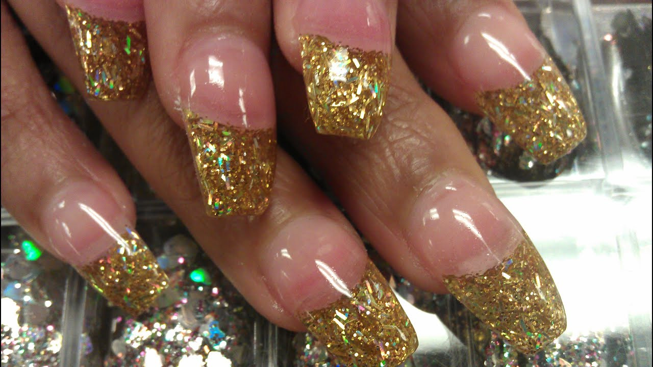 All Glitter Nails
 HOW TO COFFIN GOLD GLITTER NAILS PART 3 buff & shine