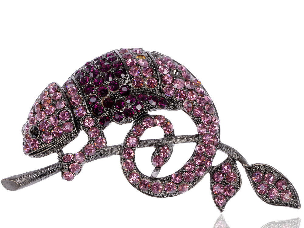 Animal Brooches Vintage Chameleon Animal Brooch Purple Crystal Rhinestone
