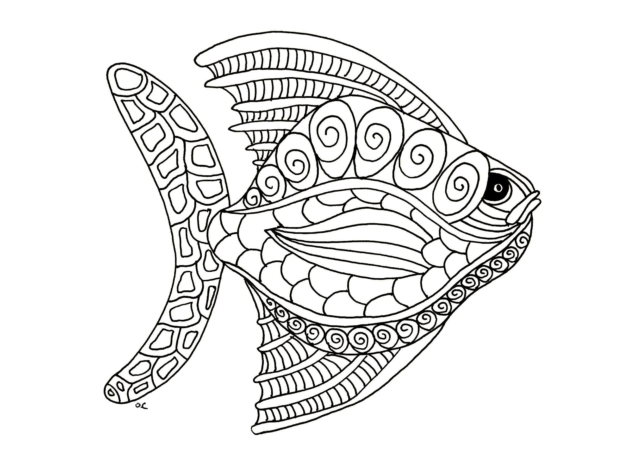 Animal Coloring Pages For Adults
 Free coloring page coloring fish zentangle step 1 by