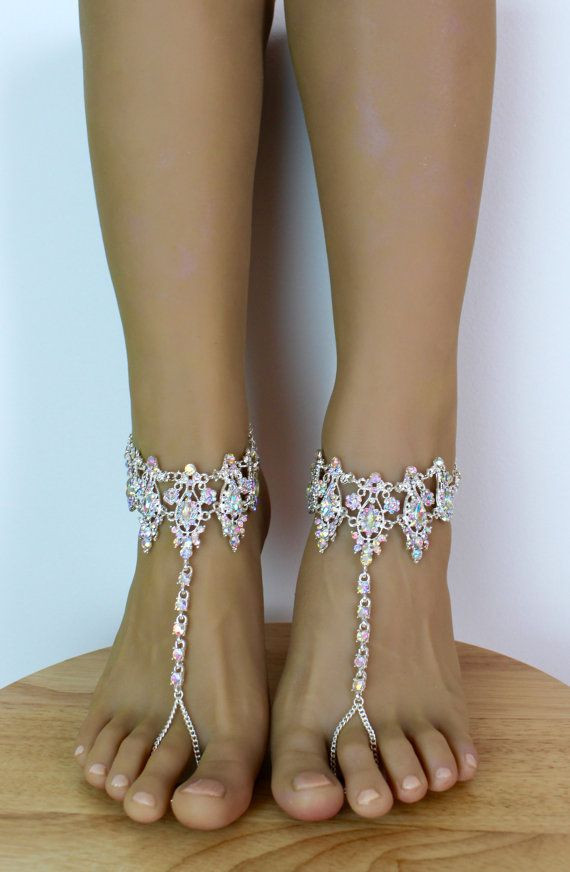 Anklet With Shoes
 Amira Barefoot Sandals Anklet Beach Wedding Sandals by