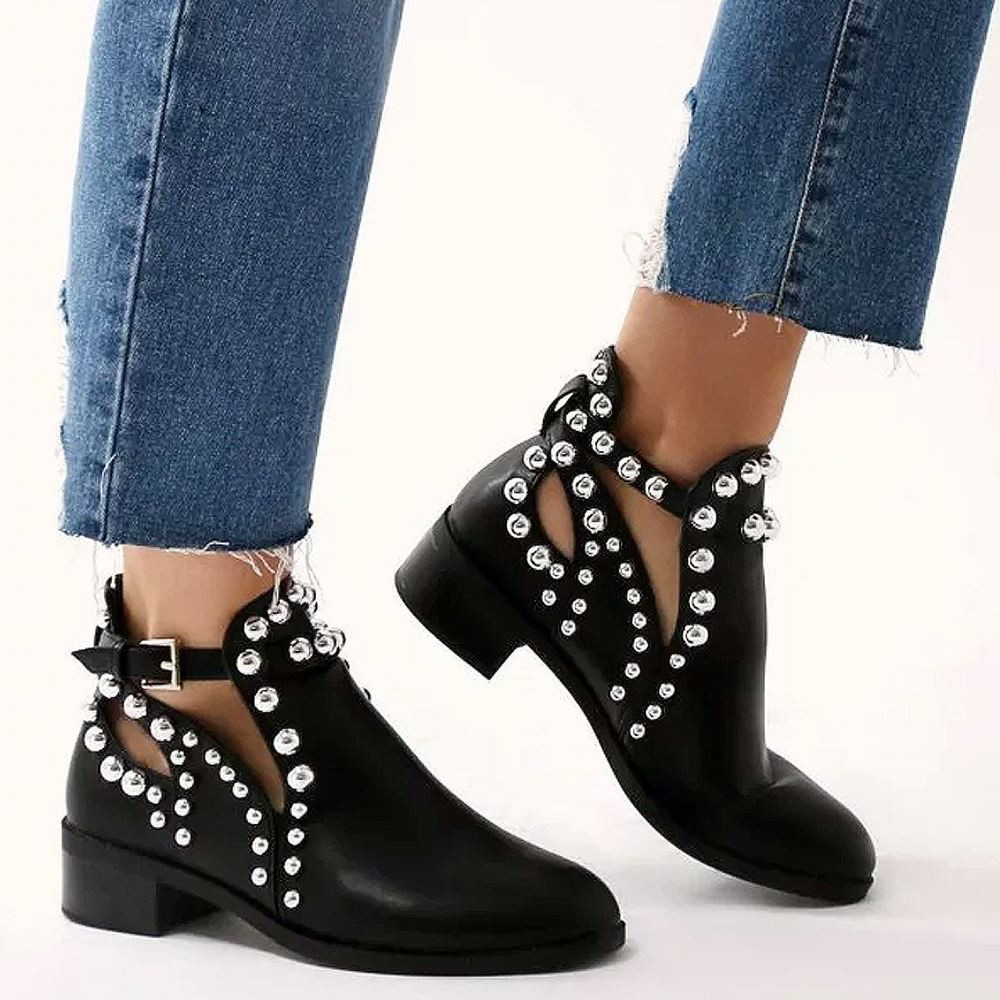 Anklet With Sneakers
 Womens Black Flat Chelsea Ankle Boots Studded Embellished